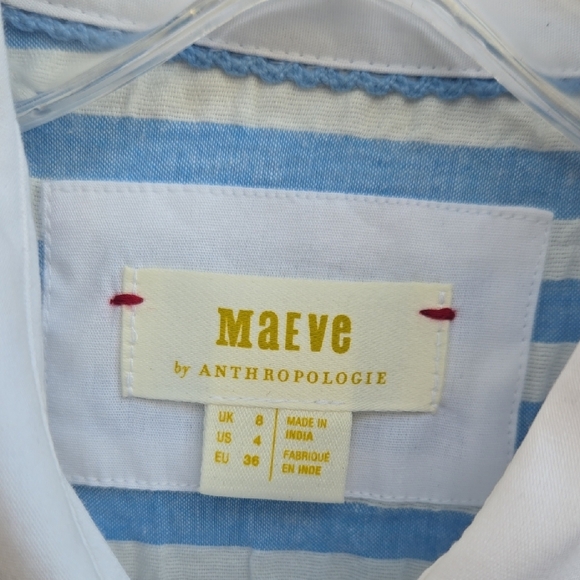 Anthropologie White and Blue Button-Down Tie Front Shirt - Picture 2 of 7